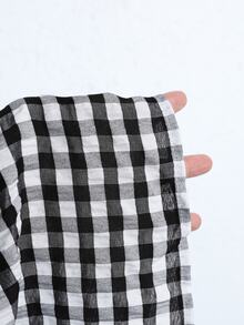 Breezaya Plus Size Plaid V-Neck Loose Ruffle Trim Short Sleeve Shirt & Pants 2 Pieces Set - Black - View 7