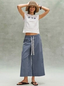 Bohemela 夏季女款藍白休閒百搭度假純棉藍色海洋印花針織圓領T恤女式圖案上衣沙灘 - 白色 - 查看 7