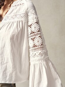 Bohemela 女士前扣长袖休闲宽松衬衫，适合度假 - 白色 - 查看 6