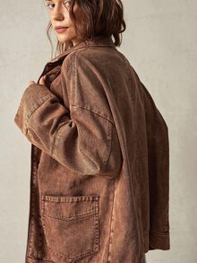 Bohemela Chaqueta de manga larga con cuello alto y bolsillo para mujer, marrón café, casual, para uso diario y turismo en otoño - Marrón - Ver 8