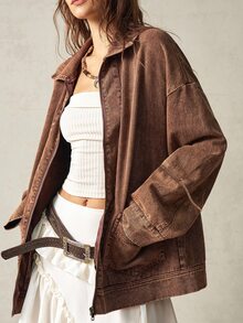 Bohemela Chaqueta de manga larga con cuello alto y bolsillo para mujer, marrón café, casual, para uso diario y turismo en otoño - Marrón - Ver 6