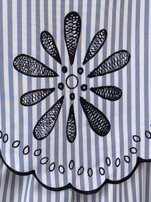 Weeklong Plus Size Vacation Casual Striped Shirt & Skirt 2 Pieces Set - Blue and White - View 4