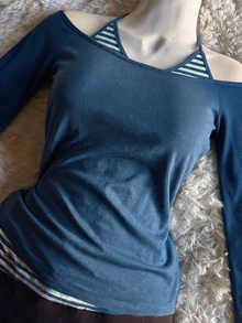 IslaSuriya Women's 2000s Striped Color-Blocked 2 In 1 Drawstring T-Shirt, Suitable For Everyday Wear. - Multicolor - View 4
