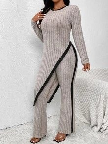 SHEIN Frenchy Conjunto de 2 piezas de punto elegante con bajo asimétrico para tallas grandes - Multicolor - Ver 7