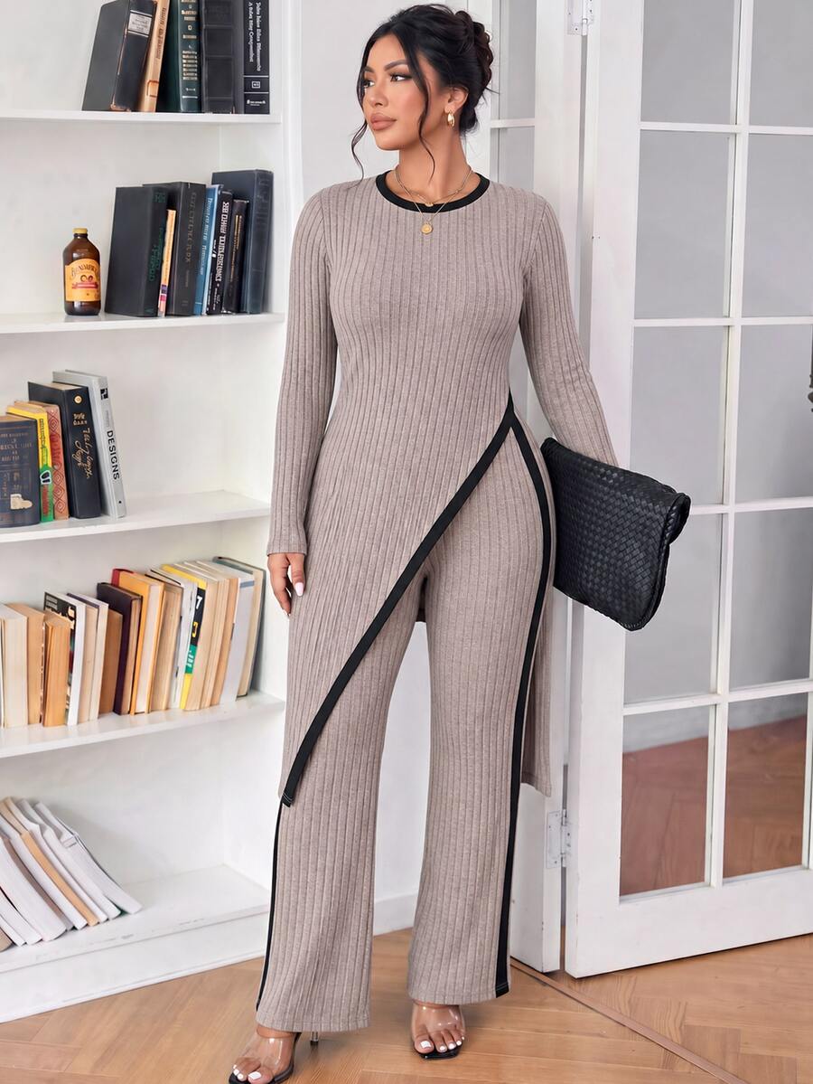 SHEIN Frenchy Conjunto de 2 piezas de punto elegante con bajo asimétrico para tallas grandes - Multicolor - Ver 1
