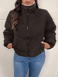 SHEIN Frenchy 大码女式保暖长袖休闲羽绒服，冬季必备 - 咖啡棕 - 查看 5