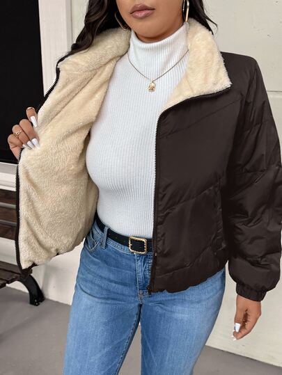 SHEIN Frenchy معطف كاجوال مبطن طويل الأكمام للنساء ذوات الحجم الكبير للشتاء