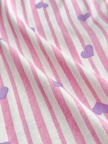 SHEIN Plus Size Women 2 Pcs Pink Button Front With Striped&Heart Pattern Homewear Cute Pajama Set - Pink - View 8