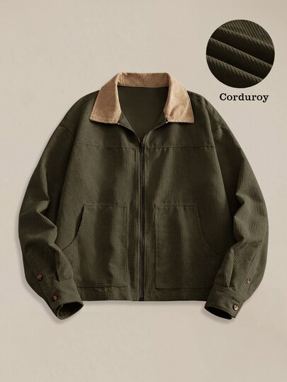 EASEVO Men's Vintage Minimalist Plus Size Colorblock Collar Zip-Up Jacket