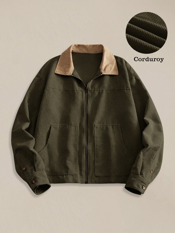 EASEVO Men's Vintage Minimalist Plus Size Colorblock Collar Zip-Up Jacket