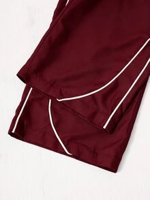 SHEIN 女童 3 件組休閒運動套裝，秋季穿搭，海軍藍梭織連帽拉鍊外套 + 白色細肩帶背心 + 同款寬腿運動長褲 - 酒紅色 - 查看 6