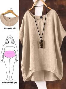 Linhara Spring/Summer New Versatile Casual Plus Size Shirt - Brown - View 1