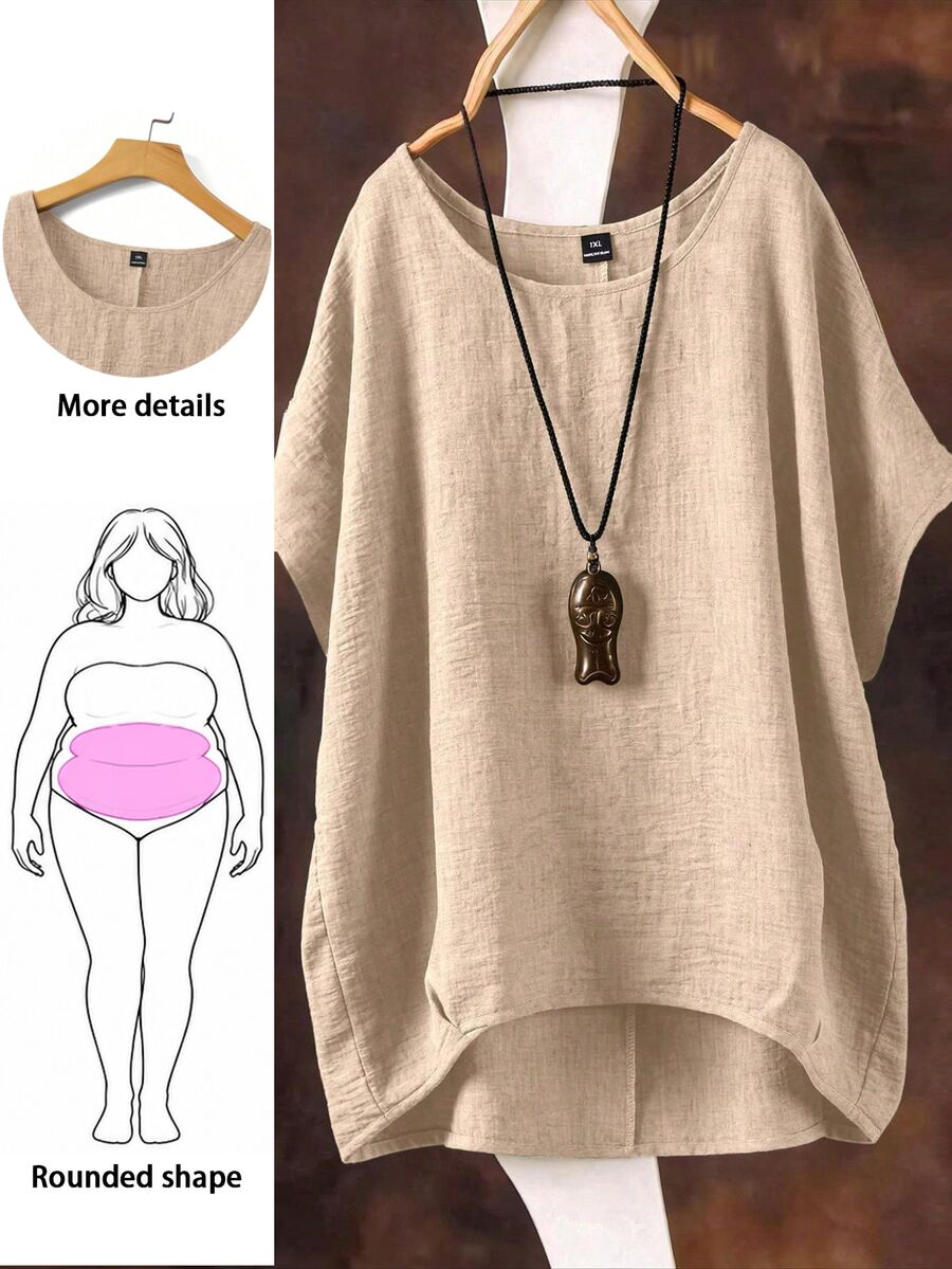 Linhara Spring/Summer New Versatile Casual Plus Size Shirt - Brown - View 1
