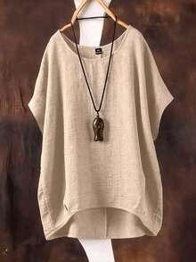 Linhara Spring/Summer New Versatile Casual Plus Size Shirt - Brown - View 5