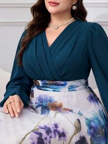 Modelyn 2026新款花卉印花拼接大尺碼洋裝 - 彩色 - 查看 3
