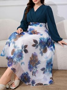 Modelyn 2026新款花卉印花拼接大尺碼洋裝 - 彩色 - 查看 5