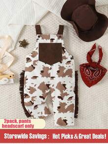 SHEIN Toddler Boys' Western Cute Family Matching Basic Grandpa Cowboy Outfit White Polka Dot Autumn First Birthday Ranch Overalls Jumpsuit Hat Photoshoot - Multicolor - View 4