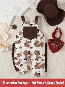SHEIN Toddler Boys' Western Cute Family Matching Basic Grandpa Cowboy Outfit White Polka Dot Autumn First Birthday Ranch Overalls Jumpsuit Hat Photoshoot - Multicolor - View 5
