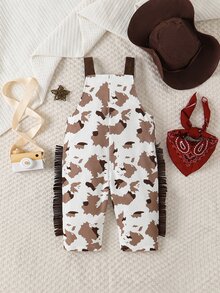 SHEIN Toddler Boys' Western Cute Family Matching Basic Grandpa Cowboy Outfit White Polka Dot Autumn First Birthday Ranch Overalls Jumpsuit Hat Photoshoot - Multicolor - View 3