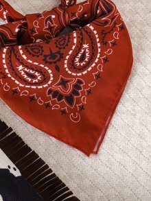 SHEIN 幼童男童西式牛仔連身褲 黑白農場圖案吊帶褲 附流蘇 紅色方巾與帽子 可愛秋季拍照套裝 - 杏色 - 查看 9
