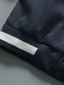 SHEIN Playful Pals Baby Boy Colorblock Striped Ribbed Collar Cartoon Cute 3D Embroidered Long Sleeve Zip-Up Jacket, Spring Autumn Casual College Style Letter Embroidery Jacket - Royal Blue - View 6