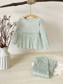 SHEIN Busana Bayi Perempuan Kasual Motif Bunga Kecil yang Elegan, Musim Gugur/Musim Dingin - MultiWarna - View 2