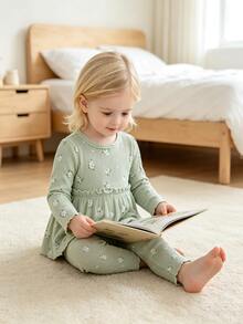 SHEIN Busana Bayi Perempuan Kasual Motif Bunga Kecil yang Elegan, Musim Gugur/Musim Dingin - MultiWarna - View 9