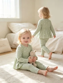 SHEIN Busana Bayi Perempuan Kasual Motif Bunga Kecil yang Elegan, Musim Gugur/Musim Dingin - MultiWarna - View 7