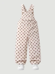 SHEIN Elladie kids Young Girls Casual Style Polka Dot Overalls, Autumn/Winter Loose Straight Leg Fit, Soft And Comfortable Fabric, Versatile For Daily Wear, School And Commuting - Apricot - View 5