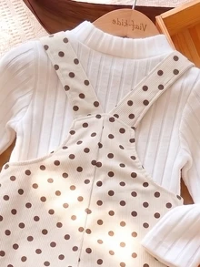 SHEIN Elladie kids Young Girls Casual Style Polka Dot Overalls, Autumn/Winter Loose Straight Leg Fit, Soft And Comfortable Fabric, Versatile For Daily Wear, School And Commuting - Apricot - View 6