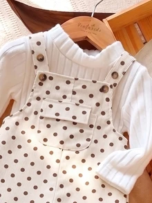 SHEIN Elladie kids Young Girls Casual Style Polka Dot Overalls, Autumn/Winter Loose Straight Leg Fit, Soft And Comfortable Fabric, Versatile For Daily Wear, School And Commuting - Apricot - View 3