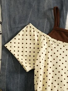 SHEIN Elladie kids 青少年女孩時尚休閒 2 合 1 街頭風 T 恤，適合打造時尚造型 - 黃色 - 查看 4