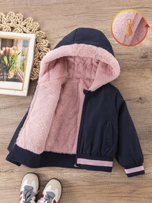 SHEIN Elladie kids 少女連帽冬季外套，街頭風，秋季新款，返校穿搭，黑色上衣，天鵝絨加厚中性夾克 - 黑色 - 查看 7