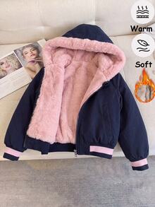 SHEIN Elladie kids 少女連帽冬季外套，街頭風，秋季新款，返校穿搭，黑色上衣，天鵝絨加厚中性夾克 - 黑色 - 查看 9