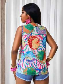 BamGleam Novelty Green Plant Printed Button-Down Shirt, Colorful Summer & Spring Travel Vacation Wear - Multicolor - View 2