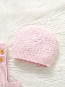 SHEIN 粉色女嬰針織連身衣，新生兒禮物，適合新生兒滿月套裝、親子聚會、旅行度假、日常穿著、百日與1歲拍照，溫柔甜美風格，易穿脫嬰兒套裝 - 粉色 - 查看 4