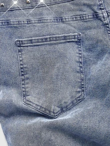 ROMWE MEN Casual Men's Metal Rivet Layered Denim Jeans - Blue - View 5