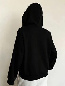 SHEIN Sparklyn 青少年女孩休閒街頭風哥德風愛心蜘蛛網黑白格紋蜘蛛圖案復古連帽針織衛衣 秋季萬聖節校園 - 彩色 - 查看 3