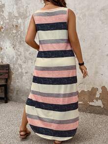 SHEIN LUNE CURVE 条纹休闲大码连衣裙搭配个性化长款女装 - 彩色 - 查看 2