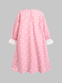 SHEIN 少女休閒寬鬆荷葉邊拼接波點女孩印花居家服 - 淺粉色 - 查看 4