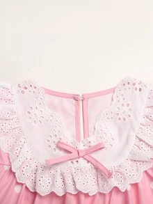 SHEIN 少女休閒寬鬆荷葉邊拼接波點女孩印花居家服 - 淺粉色 - 查看 6