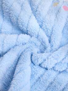 SHEIN Cute Sleepy Cloud Embroidered Solid BLue Color Plush Panel Ribbed Casual Pajama Set - Blue - View 6