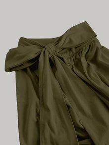 SHEIN MOD Stand Collar Bowknot Gather Olive Tank Top - Army Green - View 3