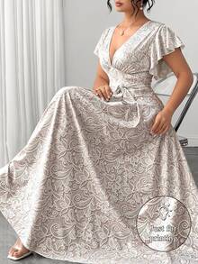 SHEIN LUNE CURVE 女款大尺碼蕾絲印花收腰寬鬆優雅休閒日常正式度假浪漫聚會約會婚禮派對洋裝，粉色夏季 - 彩色 - 查看 2