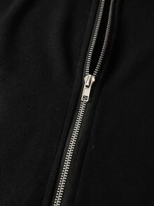 ROMWE MEN Áo nỉ hoodie nam khóa kéo in chữ và hoa họa tiết wash - màu đen - Xem 4