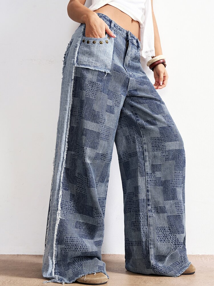 Bohemela Women's Casual Straight Leg Pants With Pockets - Blue - View 7