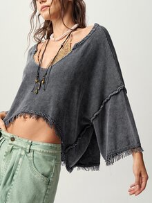 Bohemela 女款純色流蘇設計休閒頹廢風街頭穿搭百搭日常長袖針織衫深灰色秋季 - 灰色 - 查看 6