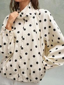 Bohemela Casual Woven Polka Dot Pattern Loose Fit Women's Jacket - Brown - View 6