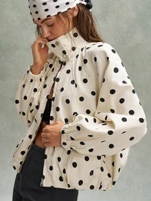 Bohemela Casual Woven Polka Dot Pattern Loose Fit Women's Jacket - Brown - View 3