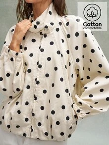 Bohemela Casual Woven Polka Dot Pattern Loose Fit Women's Jacket - Brown - View 2
